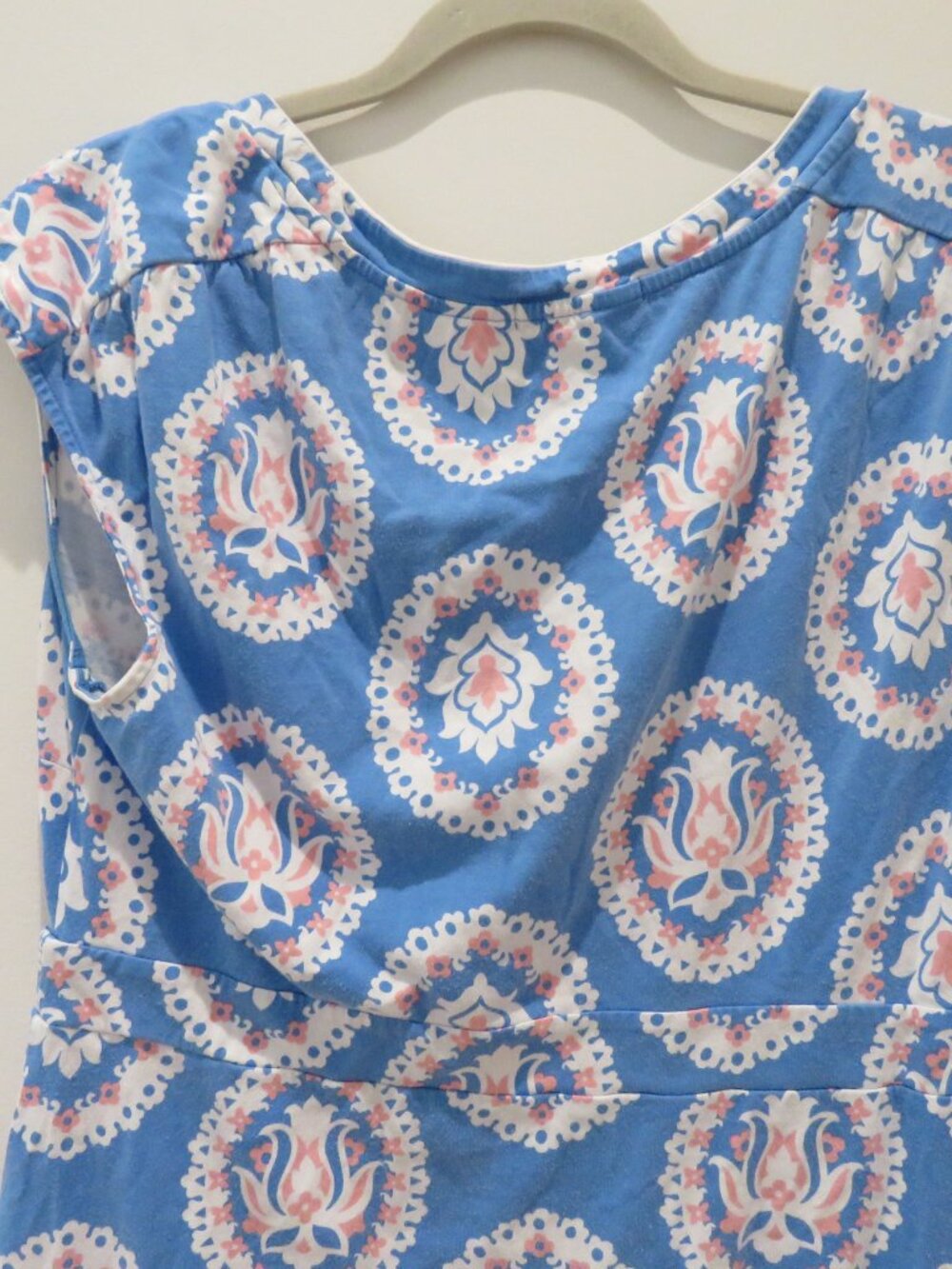 BODEN Weekend Jersey Dress Bright Cyan Woodblock Floral Size 12 Preppy Stretch - Picture 6 of 10